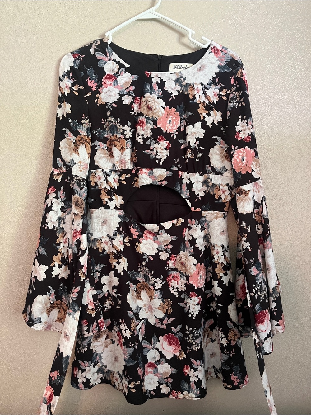 Listicle Black Floral Cutout Dress